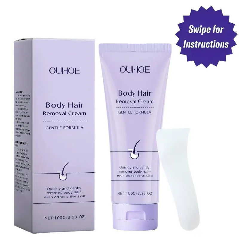 Gentle Hair Removal Cream - 200ml Body Care Cosmetic with Spatula, Painless Depilatory for Sensitive & All Skin Types, Smooth Legs & Bikini Hair Removal, Up to 7 Days Silky Skin, Liquid, Cleansing