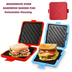 Kitchen Essential Microwave Sandwich Maker, Non-Stick Bread Toast Plate, Removable Cooking Grill, Simple Fast Cooking, Adjustable Power & Time, Suitable for Bacon, Wings, Steak