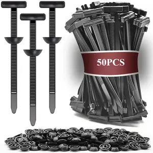 50 pieces of nylon universal zip ties with buttons, self-locking pin design, used for car maintenance (mudguards, bumpers, trunk fenders), wire bundling, trunk lining, home and garage fasteners, Automotive Accessories