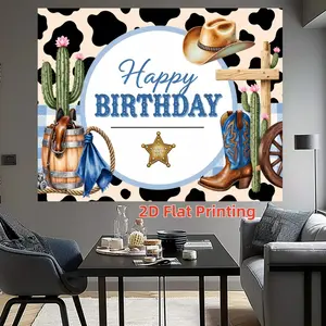 Western Cowboy Themed Birthday Party Background Cloth, American Country Style Photography Backdrop, Kids Western Photo Shoot Decor, Party Decorations Banners