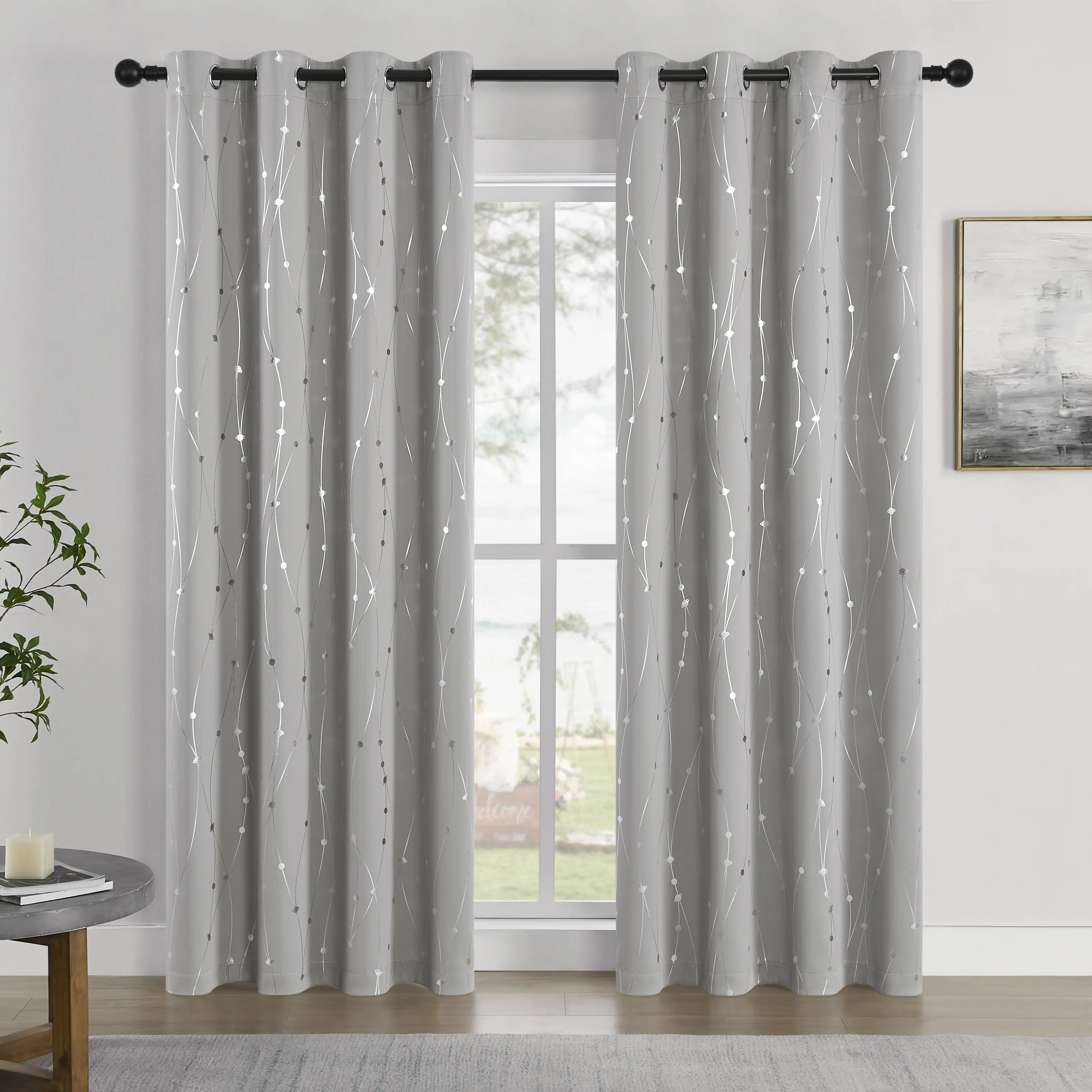 2-Pack Gold Metallic Foil Blackout Curtains, Double-Sided Top Grommet, Thermal, Noise-Reducing, Privacy for Living Room, Bedroom, Foil Curtains, Gold Metallic Curtains