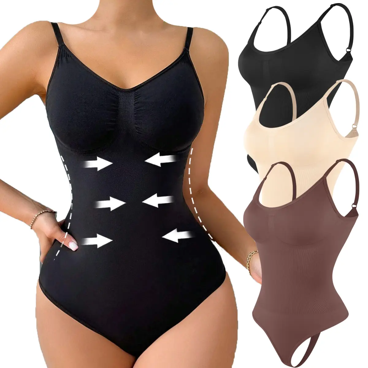 Women's Casual Sleeveless Thong Bodysuit, Plus Size Shapewear with Firm Tummy Control and High Waist Shaping, Bodysuit For Women, Sleeveless Freedom, Slimming, Curve Hugging Compression, Faja Body Shaper, Chic Curves, Thong Back