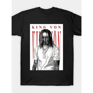 King Von Graphic T-Shirt - Retro Style, Black with White Design, Comfortable Round Neck Short Sleeve Tee, Perfect for Birthdays or Valentine'S Day, Casual Wear Tshirt  Round Neck Tee  Knitted Fabric Cotton Menswear Soft Top Embroidered Fitness Natural