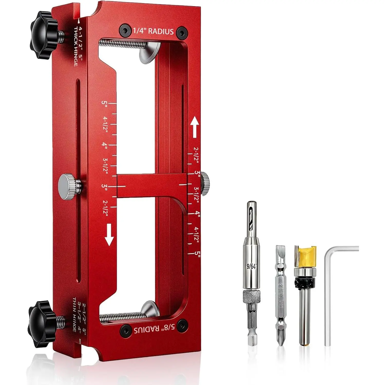 Door Hinge Jig, Aluminum Alloy Template Kit for Hinges 2.5" to 5" Length and Thicknesses, 1/4" Radius, 5/8" Radius and Square Corner Types