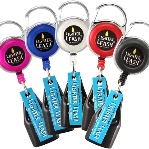 Unisex Chrome Finish Expandable Retractable Lighter Holders (2-Pc Set) - Home Supplies, Lightweight Carry, Reel Leash, 2ft Light Control, Safety Clip, Random Color, Vehicle & Home Igniter Accessories