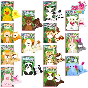 JOYIN 28 Pack Valentine's Day Gifts Cards for Kids with Animal Plush Toy Key Chain Stress Relief Fidget Toy for Classroom Exchange Cards and Kids Party FavorValentine's Day Gifts for Kids