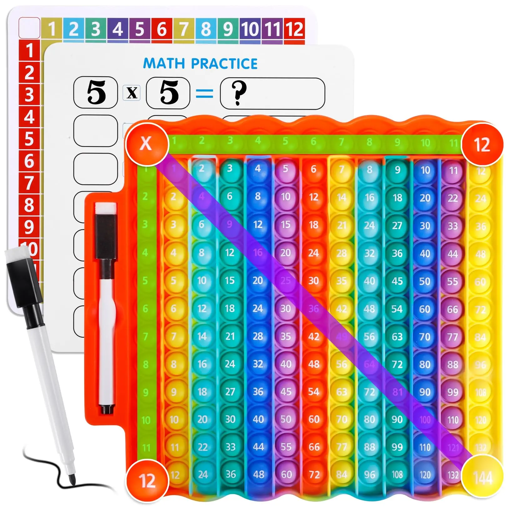 multiplication pop it Multiplication Games Flash Cards 3rd Grade pop Fidget Learning Toy Educational Math Game Board with Marker Multiplication Chart Table 12x12 Math Addition Fidget Game Stress Relieving Toy