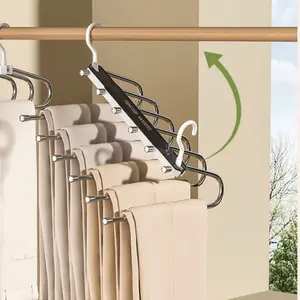 6 Layer Anti-Slip Pants Hanger, Space Saving Closet Organizer with 65mm Spacing for Jeans Trousers Clothes Storage TT