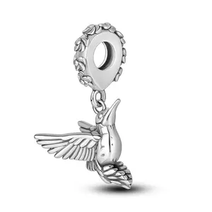 MULA 925 Silver Plated Hummingbird Charm | Elegant nature-inspired jewelry | Leaf details and silver plated finish | Fits Pandora bracelets and necklaces | Perfect gift for bird lovers