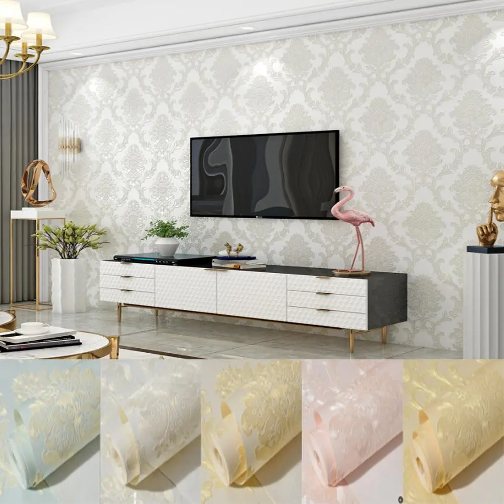 3D Embossed Decorative Wallpaper, Removable Self Adhesive Wallpaper, Modern European Style Wall Sticker for Home Living Room Bedroom Textured Wall Paper