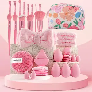 34pcs Makeup Brush Set, Includes Sponges, Puffs, Travel Bag, Essential Tools for Full Makeup Routine, Plastic Frame, Nylon Working Parts, Cosmetic Accessories, Makeup Brushes Kits
