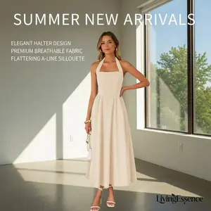 2026 new women's fashionable wide camisole backless dress, elegant and fashionable casual long skirtRAIMENTRY