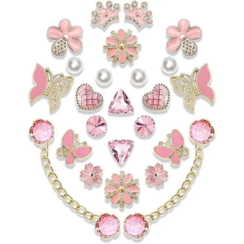 Bling Decoration Charms with Pearls, Resin Butterflies, Flowers, Rhinestones & Chains, DIY Shoe Accessories for Girls & Women, Cute Shoe Decor for Clogs & Sandals, Everyday Wear, Party & Birthday Gifts