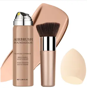 Airbrush Foundation Makeup Spray, Long Lasting Waterproof Full Coverage Foundation for Brighten, Concealer and Hydrating, Natural Matte Finish, Brush and Makeup Sponge Include, 2.36oz (#1 Natural)