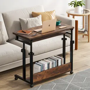 Tribesigns Small Portable Desk with Power Outlet, Height Adjustable Sofa Couch Bedside Laptop Table with Wheels, Mobile Standing Desk Rolling Computer Cart C Side Table with USB Ports