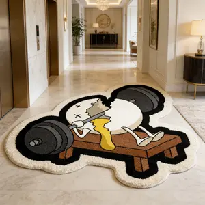 Weightlifting broken shell egg shaped carpet, white brown yellow contrasting velvet floor mat, entrance hallway anti slip and wear-resistant foot mat, fun and quirky atmosphere decoration mat, suitable for ins style/trendy personality home decoration
