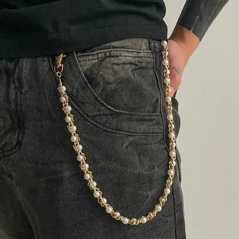 Faux Pearl Decorated Pants Chain for Men, Bling Chain, Fashionable Pants Chain for Jeans Trousers, Casual Pants Chain for Daily Wear, Trendy All-match & Exquisite Pants Chain for Gift, Body Jewelry Accessory, Waistbeads