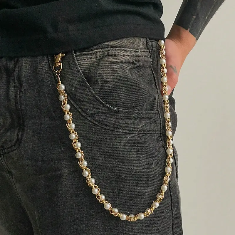 Faux Pearl Decorated Pants Chain for Men, Bling Chain, Fashionable Pants Chain for Jeans Trousers, Casual Pants Chain for Daily Wear, Trendy All-match & Exquisite Pants Chain for Gift, Body Jewelry Accessory, Waistbeads