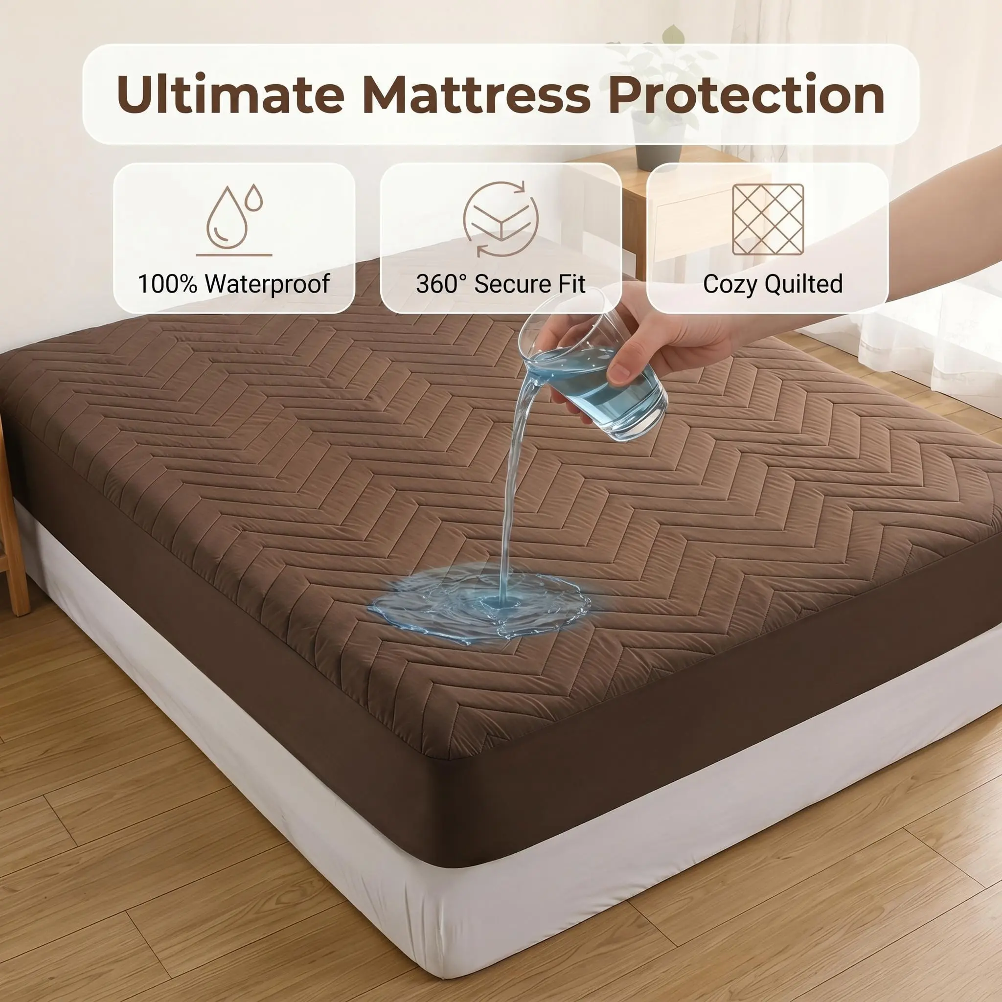 Bedsum Waterproof Mattress Protector, 100% Waterproof Breathable Fitted Mattress Cover, Noiseless TPU Membrane, Soft Quilted Microfiber Bedding Protector gift