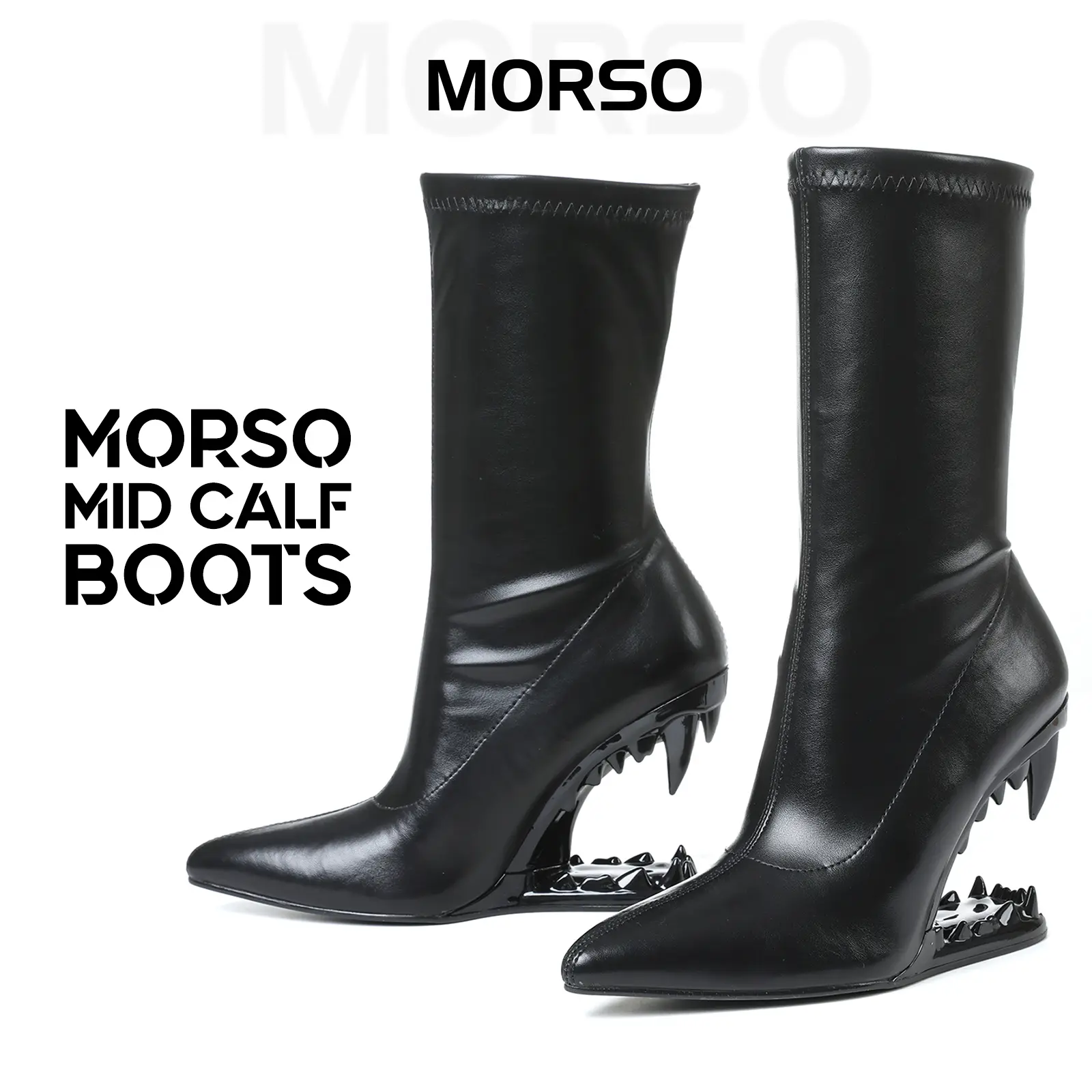 CYNLLIO Morso Mid Calf Boots for Womens Closed Pointed Toe Metalic Tiger Teeth Elegant Hollow-Shaped Metallic Heeled Pointed Toe Boots Heeled Comfy Shark Teeth Boot Parties Concerts Spring Club Out Going Shoes Deals For You Days