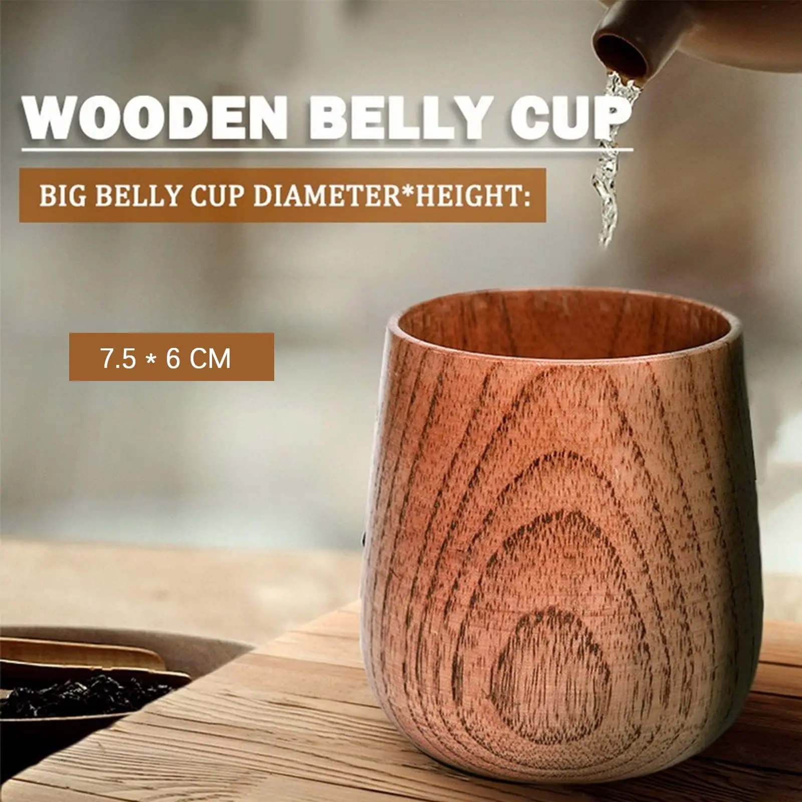 Wooden Tea Cups Top Grade Natural Solid Wood Tea Cup 2 Pack,Wooden Teacups Coffee Mug Wine Mug for drinking Tea Coffee Wine Beer Hot Drinks,100-200 ML Hand-made Tea Set