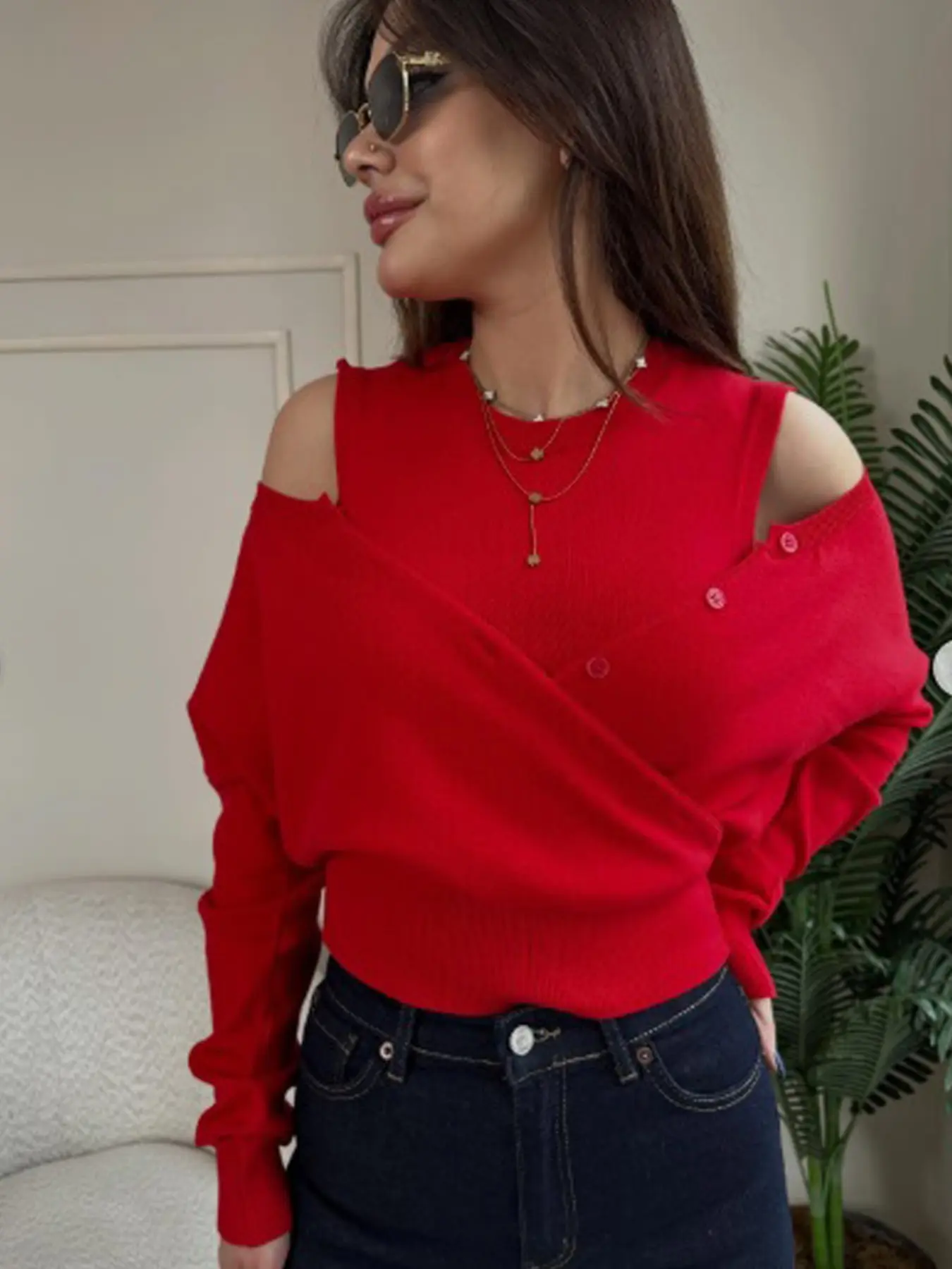 Women's Red Sweater Tops Y2K Crop Knitted Top Pullover Woman Fashion Layered Sweaters For Women Streetwear Spring Long Sleeve Jumper Elegant Woman Top