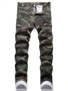 Men's Camouflage Denim Pants Streetwear Menswear Straight Leg Trousers Fashion Outdoor Casual Print Jeans