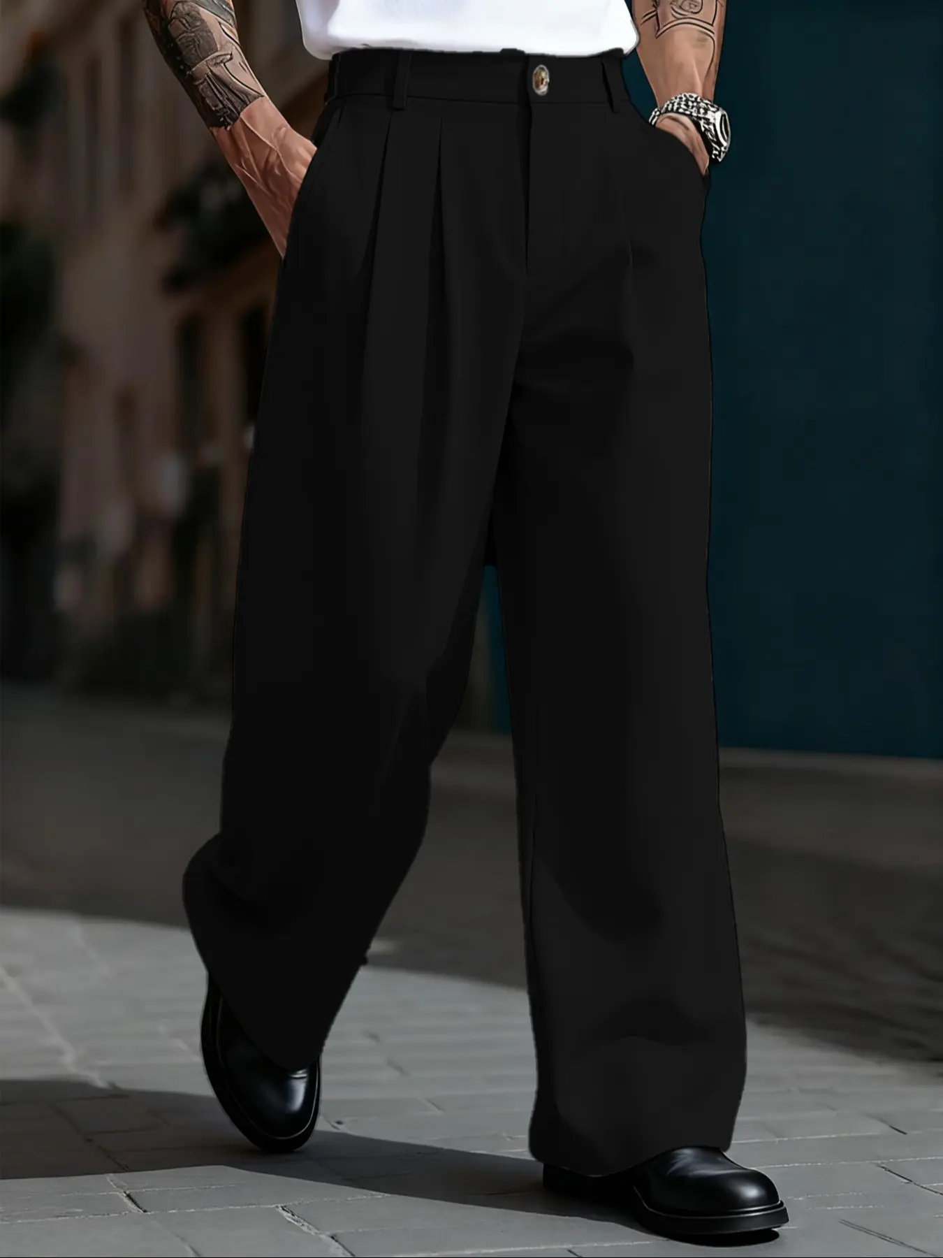 Men's Casual Loose-Fit Pants, Casual Fit Trousers, Casual Comfy Pants, Wide Leg Design Comfortable for Spring & Fall, Fashion Versatile Style, Perfect for Daily Wear