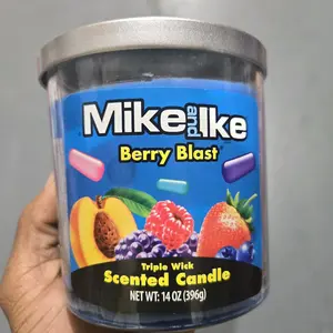 Mike & Ike Berry Blast 14 oz Scented Candle Triple Wick Aromatic Jar Net Weight 14 Oz 396g