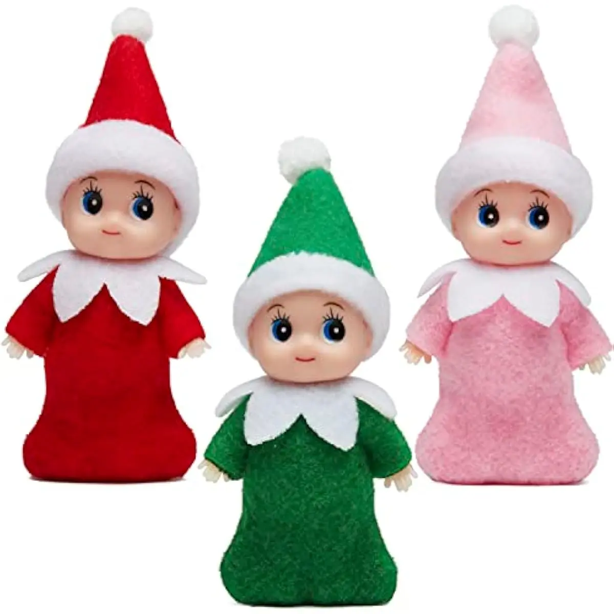 3PCS Christmas Tiny Elf Doll with 1 Red,1 Green and 1 Pink Elf Doll, Christmas Holiday Decoration Accessories Tiny Gift for Girls Boys Kids Adults