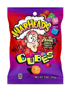 WARHEADS Cubes - Sour Sweet & Fruity Chewy Candy - 6 Assorted Flavors - Orange Watermelon Blue Raspberry Black Cherry Strawberry & Green Apple - 5 oz Bag - USA Made Snack Bonbon