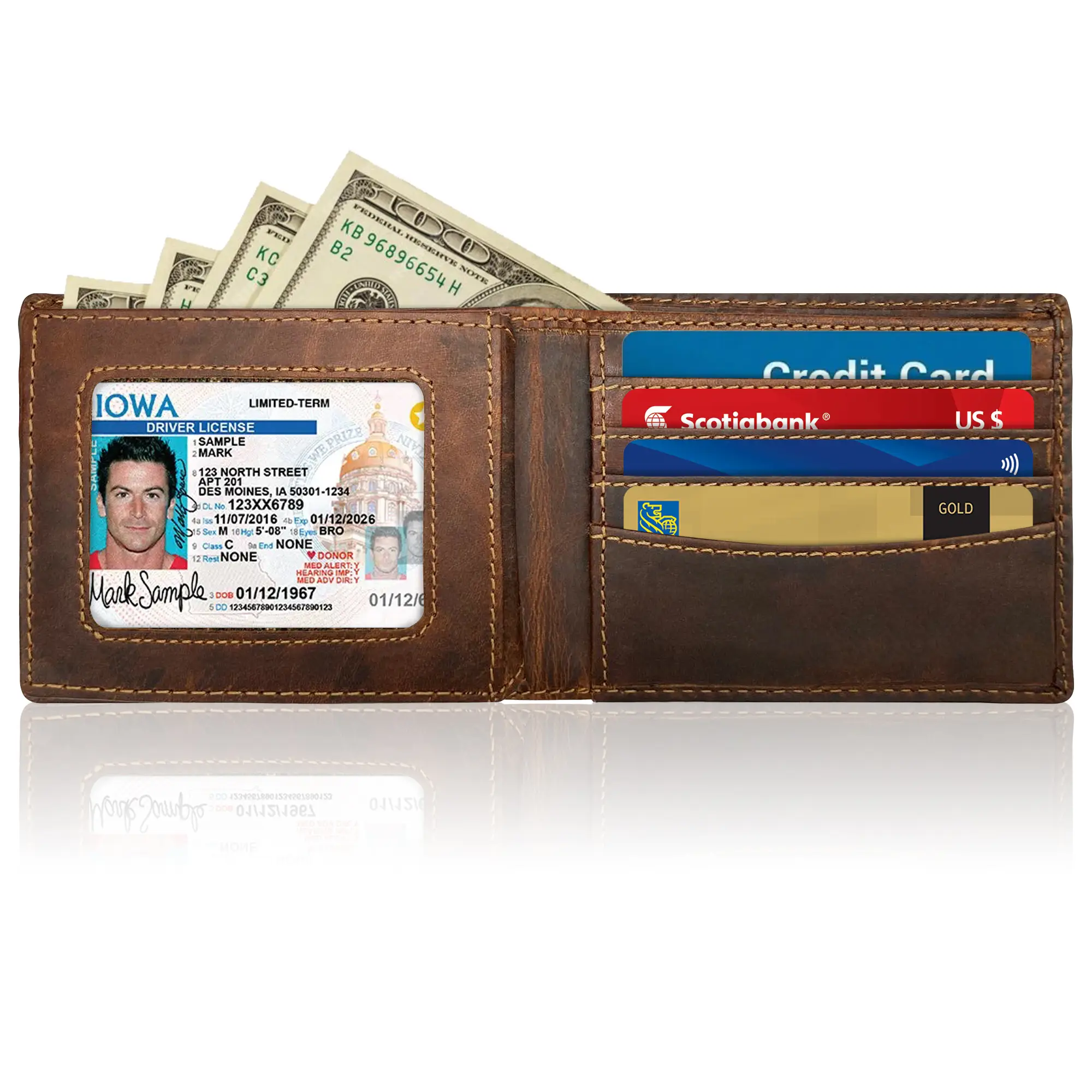 Vintage Look Genuine Leather RFID Blocking Bifold Wallet card holder rfid protection slim men