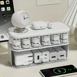 Transparent Cable Organizer Box, Desk Organizer Tidy, Clear Organizer, Lightweight Cord and Charger Storage Solution, Compact Design for Home Office Desk Organization, Office Desk Accessories, Cable Management Box