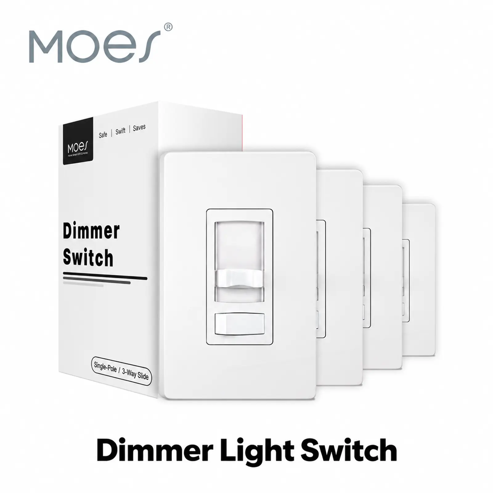MOES Dimmer Light Switch, 3 Way & Single Pole Dimmable for LED, CFL, Incandescent, Halogen, 600Watt Max, ON/Off with Dimming Slide for Bedroom Hallway, No Neutral Wire Required