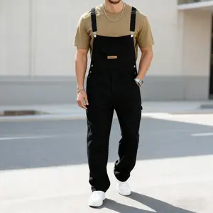 Yuanbang Men's Casual Denim Bib Overalls with Pockets Lightweight All-Season Streetwear Daily Wear Outfit for Men Comfortable Stylish Versatile