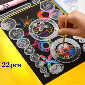 22-Piece Multifunctional Ruler Set, Transparent Magic Template, Create Amazing Spiral Diagrams, Draw Various Patterns, Geometry Drawing Sticks