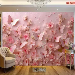 2D Flat Banner, 1pc Wall Decor Banner featuring a floral butterfly and cherry blossom design, perfect for photography backdrops and Party decorations. It doesn't require electricity and is ideal for different events