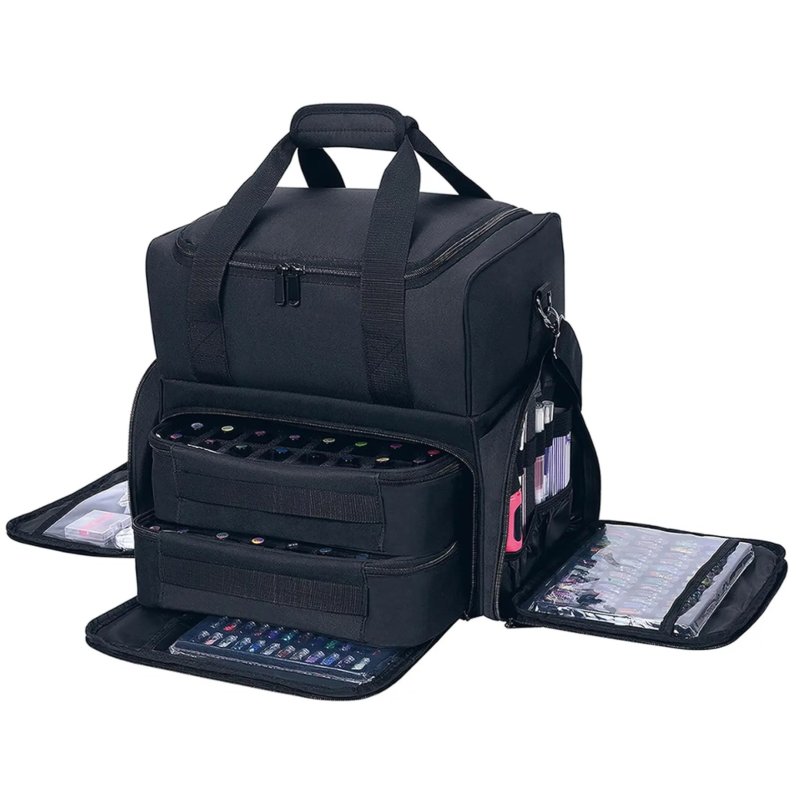 Nail Polish Organizer Case Holds 80 Bottles & Nail Art Lamp,Portable Large Capacity Storage with 2 Removable Bags Store Nail Art Tools,Suitable for Manicurists and Manicure Enthusiasts(Black)