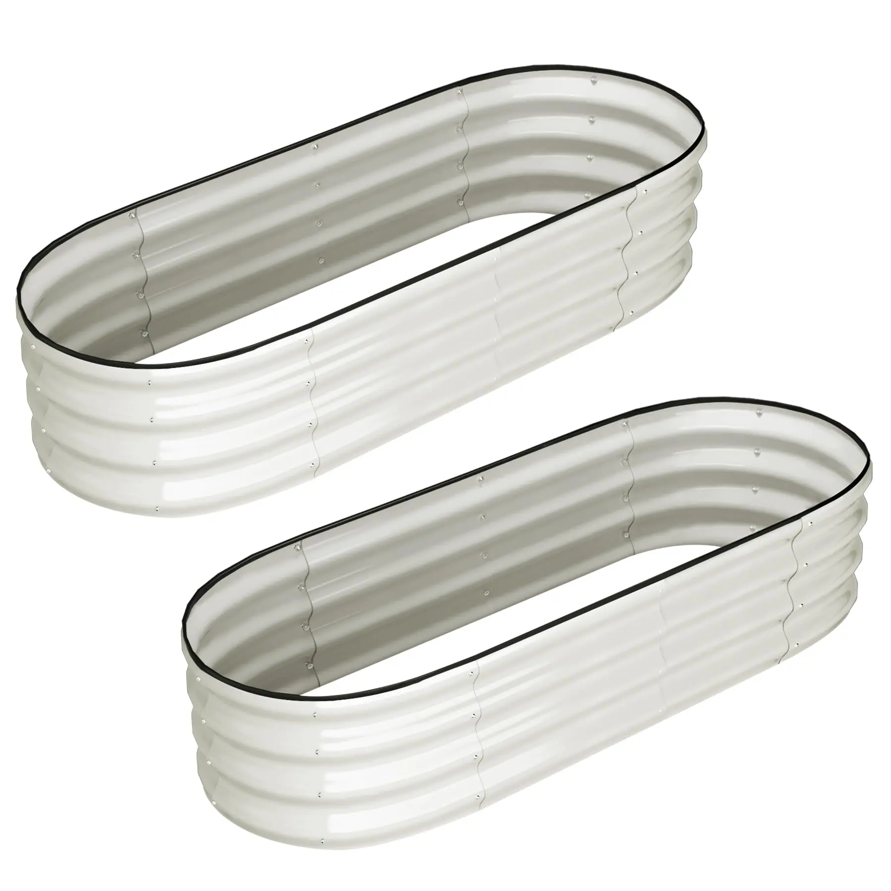 Garvee 2 Pcs Oval Raised Garden Bed, 4.51x2.01x1.01Ft Galvanized Metal Planter Beds, Open-Ended Garden Planter Boxes, Tool-Free Assembly Vegetable Flower Beds, White Outdoor Raised Garden Boxes