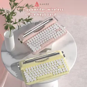 AJAZZ AF84 Wireless Thin Film Keyboard, Computer Keyboard, Ergonomic, 2.4G Bluetooth Groove Oblique Design ABS Material Office Keyboard Steam Retro Punk Shaped Typewriter Keyboard Supports Multiple Systems Suitable for Office Code Word AAA Battery * 2
