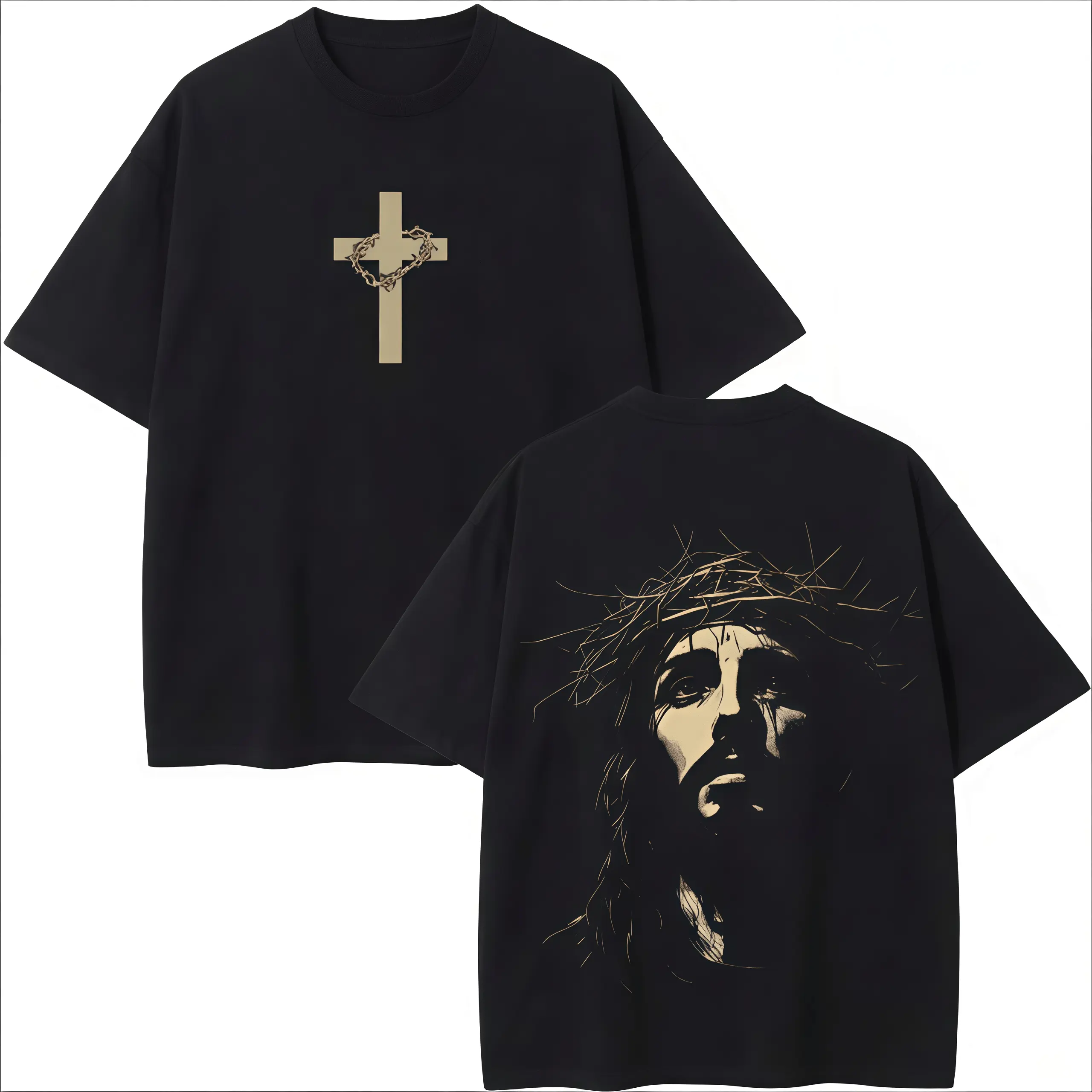 Jesus Crown of Thorns Graphic T-Shirt | God Apparel Tees | Easter Tshirts | Christian Jesus Tees | Easter | Men's Summer OOTD Graphic Print Tee Top & Shirt | Classic Soft Breathable Casual Cotton Crewneck Streetwear Tshirt | Menswear & Womenswear Gift