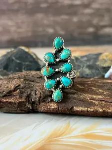 Handmade Sterling Silver Kingman Turquoise Adjustable Ring "Signed Nizhoni"