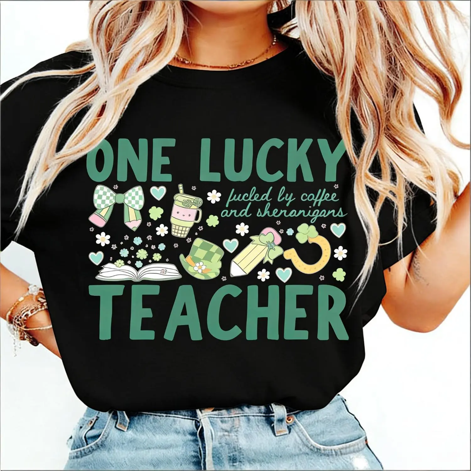 Comfort Colors Lucky Teacher St Patricks TShirt Fueled By Coffee and Shenanigans