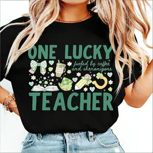 Comfort Colors Lucky Teacher St Patricks TShirt Fueled By Coffee and Shenanigans