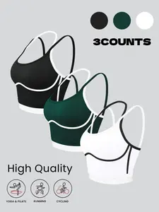3 Pack Workout Sports Bras for Women, Medium Support Yoga Bra, Colorblock Trim Cropped Tank Top, for Gym Running Training, Sportswear Bra