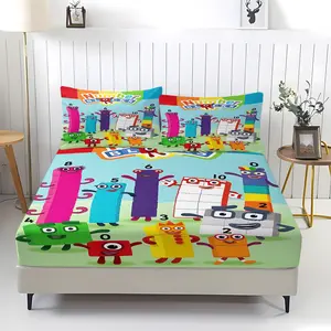 Christmas bedding set with colorful number block print fitted sheets and pillowcases, a perfect choice for cozy bedding, travel, home décor, and unique holiday gifts.