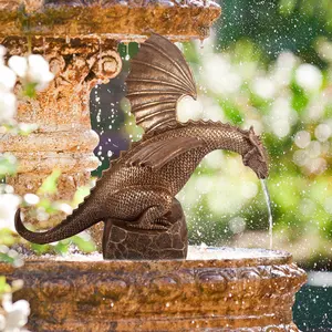 Dragon Water Fountain Décor Resin Garden Dragon Statue Fountain Vintage Dragon Wall Fall Fountain Sculpture Vivid Dragon Fountain Ornament for Outdoor Yard Garden