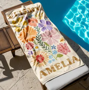 Retro Flower Personalized Beach Towel, Towel for Bathroom Pool Beach Travel and Bachelorette Party Favors, Gift Ideas