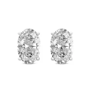 Lab Diamond Stud Earrings Platinum 2Ct Four Prong Oval Lab Diamond Stud Earrings F-G Color, VS Diamond, IGI Certified - Friendly Diamonds