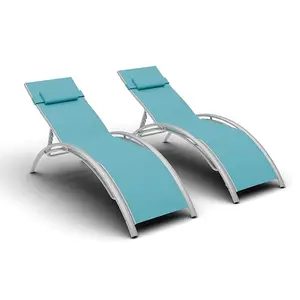 Pair of Adjustable Aluminum Chaise Lounges  Lightweights Outdoor Recliners for Poolside Beach & Patio Use - Weather-Resistant Design